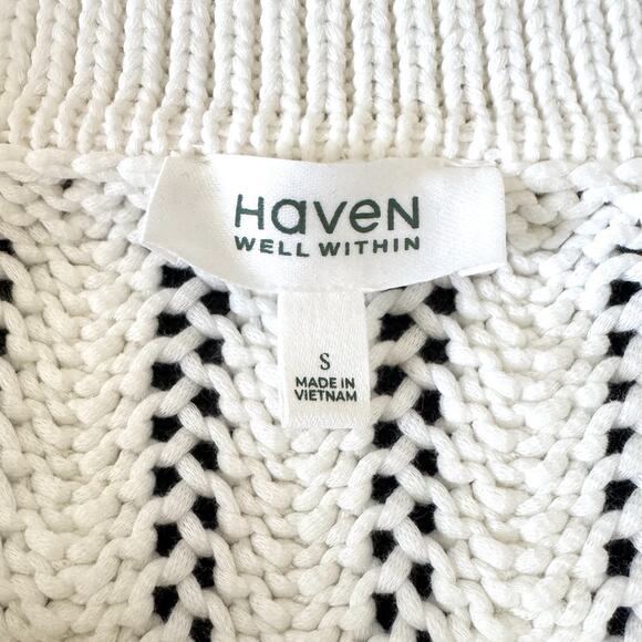 Haven Well Within Open Stitch Johnny Collar Cotton Blend Knit Sweater White - Picture 6 of 13